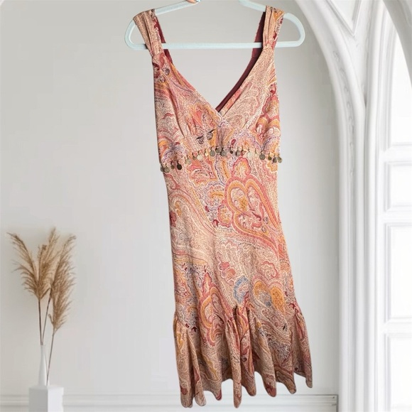 Jonathan Martin Colorful Paisley Ruffled Tiered Sundress With Coin Belt Tie 10P - Picture 6 of 13